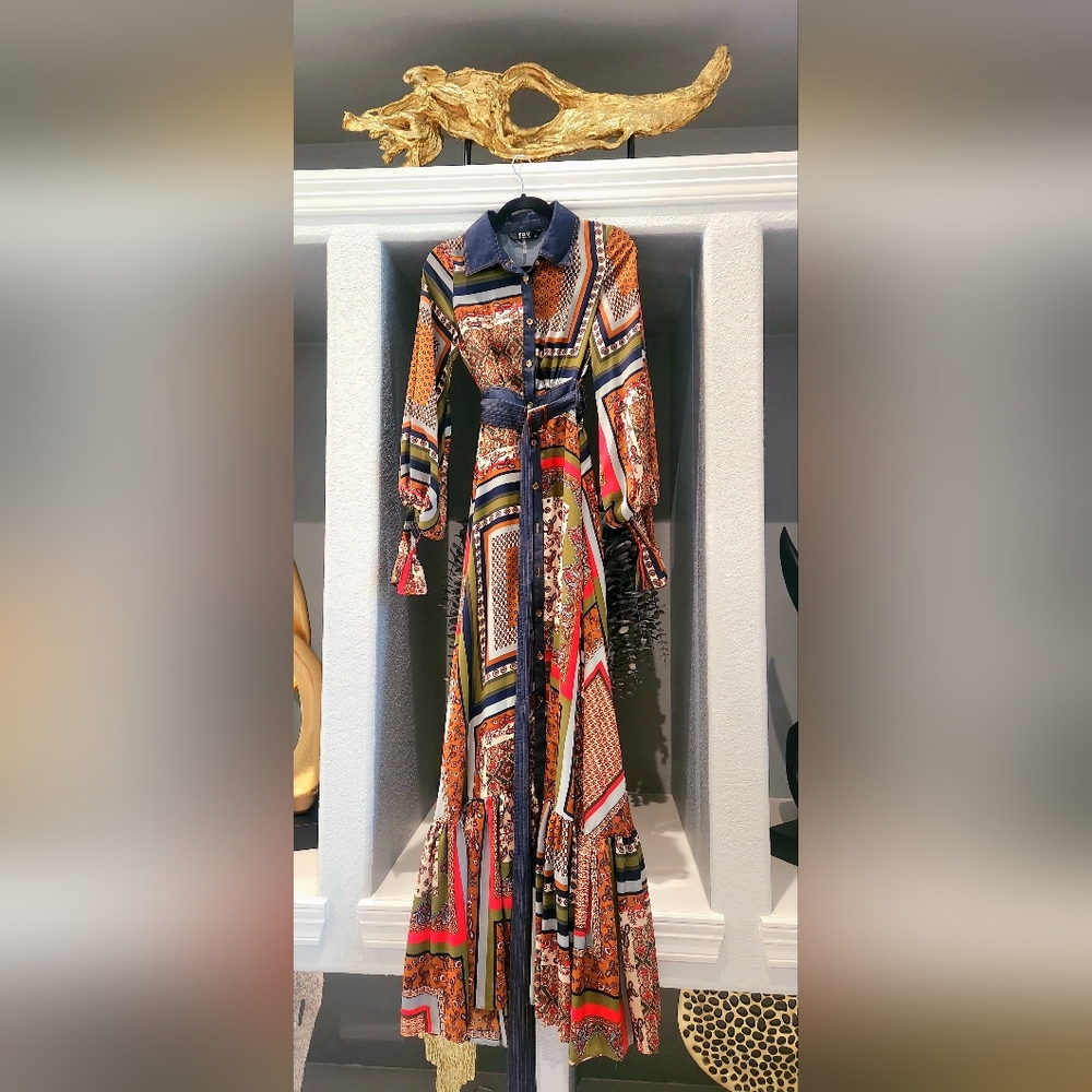 Multicolor Patterned Women's Dress- Western, Retro, and Modern Style